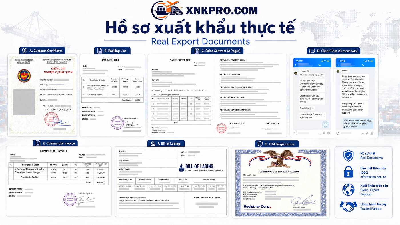 Hồ sơ xuất khẩu thực tế đã ẩn thông tin